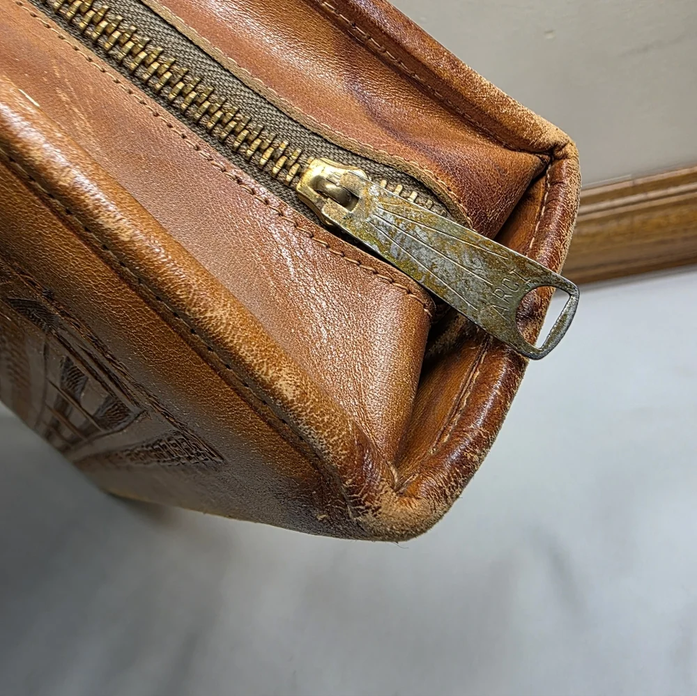 Vintage Mexico Artmex Leather Tooled Aztec Briefcase